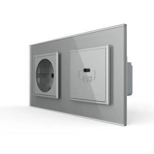 Livolo | Grijs | SR+SR | Wandcontactdoos | USB type C oplader Livolo Nederland B.V.