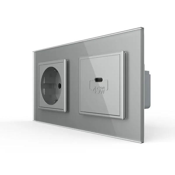 Livolo | Grijs | SR+SR | Wandcontactdoos | USB type C oplader Livolo Nederland B.V.