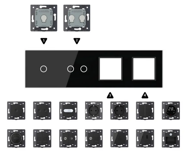 Zelf samenstellen | Zwart | Afdekraam 1+2+SR+SR Livolo Nederland B.V.