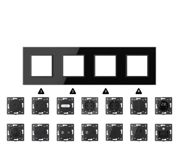 Zelf samenstellen | Zwart | Afdekraam SR+SR+SR+SR Livolo Nederland B.V.