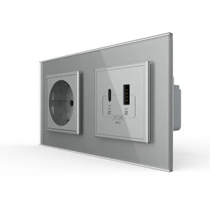 Livolo | Grijs | SR+SR | Wandcontactdoos | USB + USB type C oplader Livolo Nederland B.V.