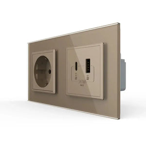 Livolo | Goud | SR+SR | Wandcontactdoos | USB + USB type C oplader Livolo Nederland B.V.