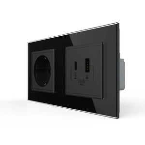 Livolo | Zwart | SR+SR | Wandcontactdoos | USB + USB type C oplader Livolo Nederland B.V.