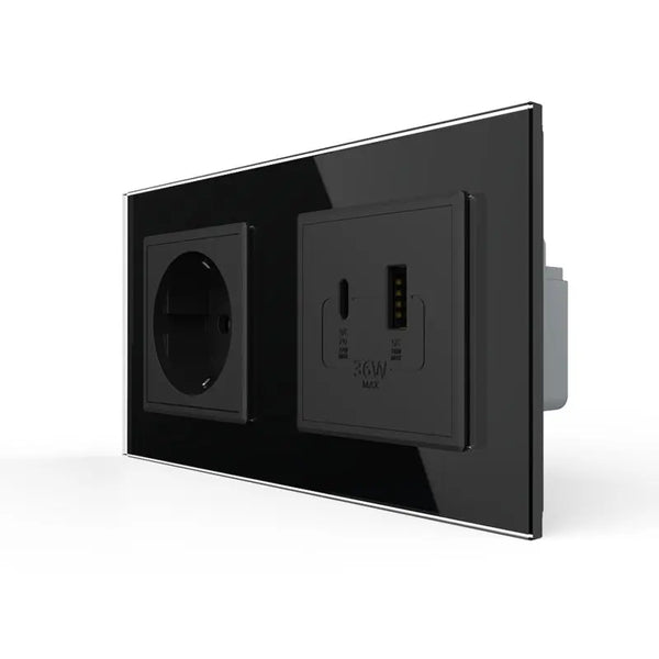 Livolo | Zwart | SR+SR | Wandcontactdoos | USB + USB type C oplader Livolo Nederland B.V.