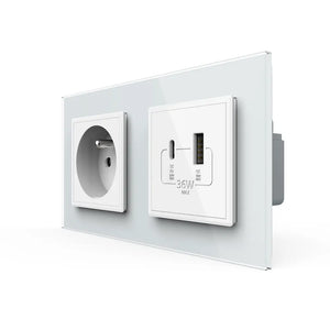 Livolo | Wit | SR+SR | Wandcontactdoos | USB + USB type C oplader | France Livolo Nederland B.V.