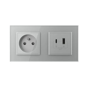 Livolo | Grijs | SR+SR | Wandcontactdoos | USB + USB type C oplader | France Livolo Nederland B.V.