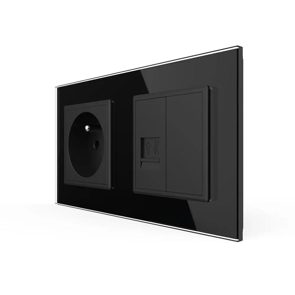 Livolo | Zwart | SR+SR | Wandcontactdoos | Telefoon | Blindplaat | France Livolo Nederland B.V.