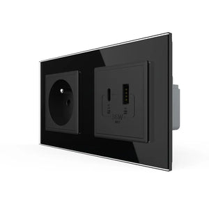 Livolo | Zwart | SR+SR | Wandcontactdoos | USB + USB type C oplader | France Livolo Nederland B.V.