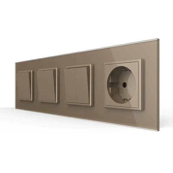 Livolo | Goud | 1+1+2+SR | Aan/Uit | Wipschakelaar met wandcontactdoos Livolo Nederland B.V.