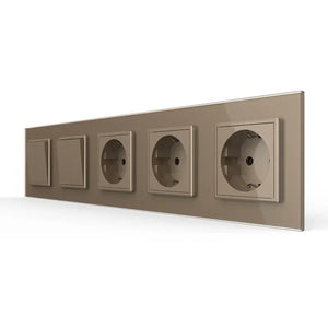 Livolo | Goud | 1+2+SR+SR+SR | Aan/Uit | Wipschakelaar met drie wandcontactdozen Livolo Nederland B.V.