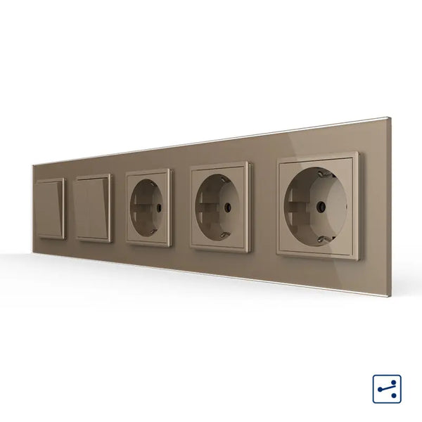 Livolo | Goud | 1+2+SR+SR+SR | Aan/Uit | Wissel | Wipschakelaar met drie wandcontactdozen Livolo Nederland B.V.