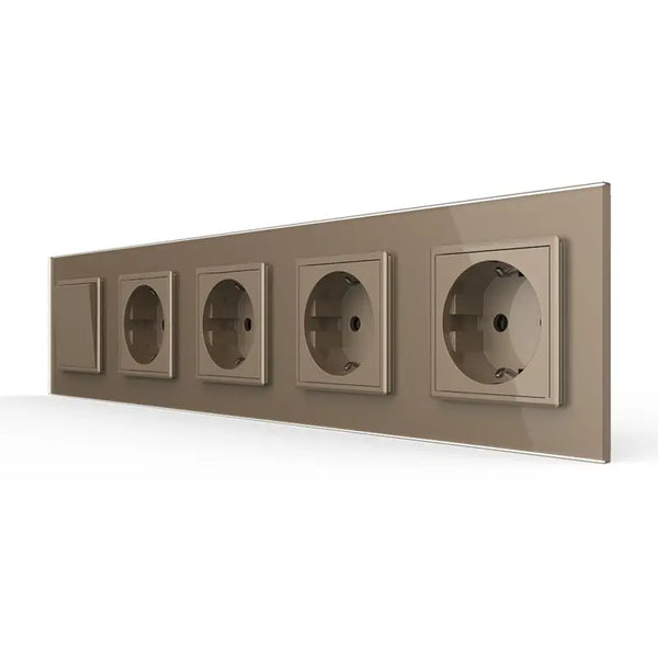 Livolo | Goud | 1+SR+SR+SR+SR | Aan/Uit | Wipschakelaar met vier wandcontactdozen Livolo Nederland B.V.