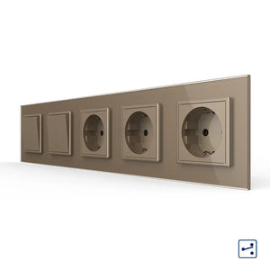 Livolo | Goud | 2+2+SR+SR+SR | Aan/Uit | Wissel | Wipschakelaar met drie wandcontactdozen Livolo Nederland B.V.