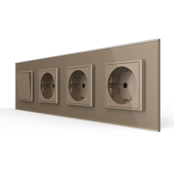 Livolo | Goud | 2+SR+SR+SR | Aan/Uit | Wipschakelaar met drie wandcontactdozen Livolo Nederland B.V.