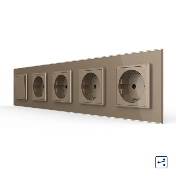 Livolo | Goud | 2+SR+SR+SR+SR | Aan/Uit | Wissel | Wipschakelaar met vier wandcontactdozen Livolo Nederland B.V.