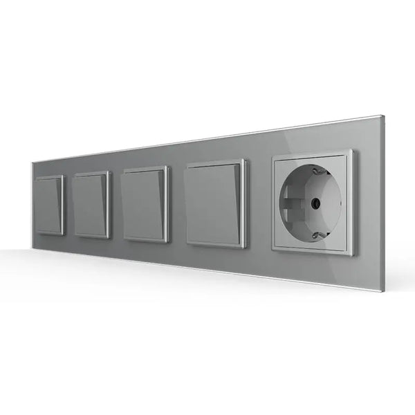 Livolo | Grijs | 1+1+1+1+SR | Aan/Uit | Wipschakelaar met wandcontactdoos Livolo Nederland B.V.
