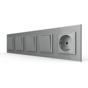 Livolo | Grijs | 1+1+1+2+SR | Aan/Uit | Wipschakelaar met wandcontactdoos Livolo Nederland B.V.