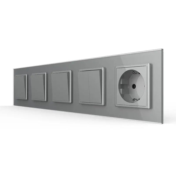 Livolo | Grijs | 1+1+1+2+SR | Aan/Uit | Wipschakelaar met wandcontactdoos Livolo Nederland B.V.