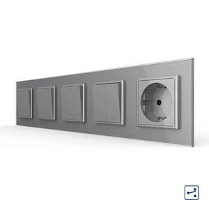 Livolo | Grijs | 1+1+1+2+SR | Aan/Uit | Wissel | Wipschakelaar met wandcontactdoos Livolo Nederland B.V.