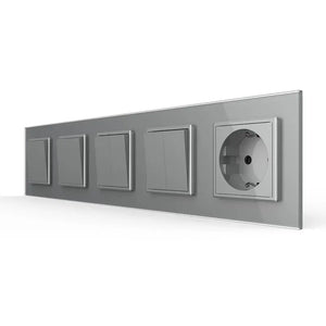 Livolo | Grijs | 1+1+2+2+SR | Aan/Uit | Wipschakelaar met wandcontactdoos Livolo Nederland B.V.