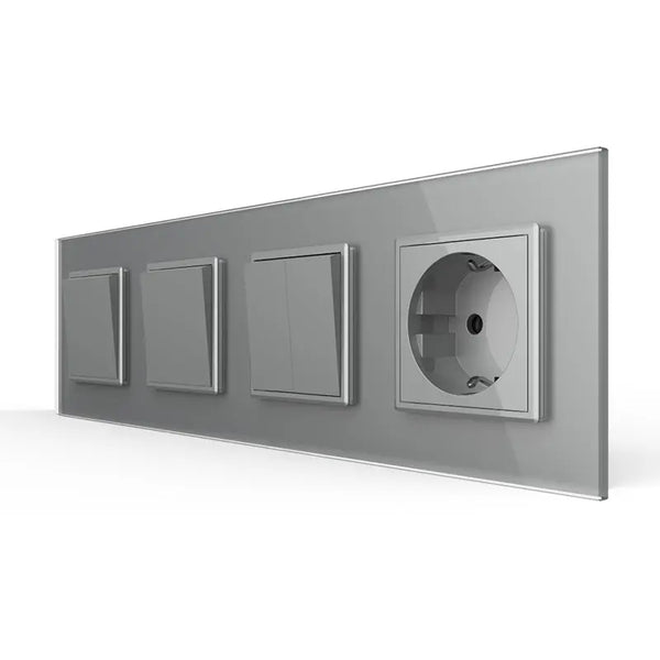 Livolo | Grijs | 1+1+2+SR | Aan/Uit | Wipschakelaar met wandcontactdoos Livolo Nederland B.V.