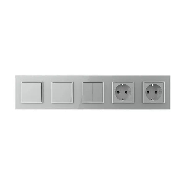 Livolo | Grijs | 1+1+2+SR+SR | Aan/Uit | Wipschakelaar dubbele wandcontactdoos Livolo Nederland B.V.