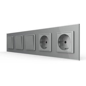 Livolo | Grijs | 1+1+2+SR+SR | Aan/Uit | Wipschakelaar dubbele wandcontactdoos Livolo Nederland B.V.