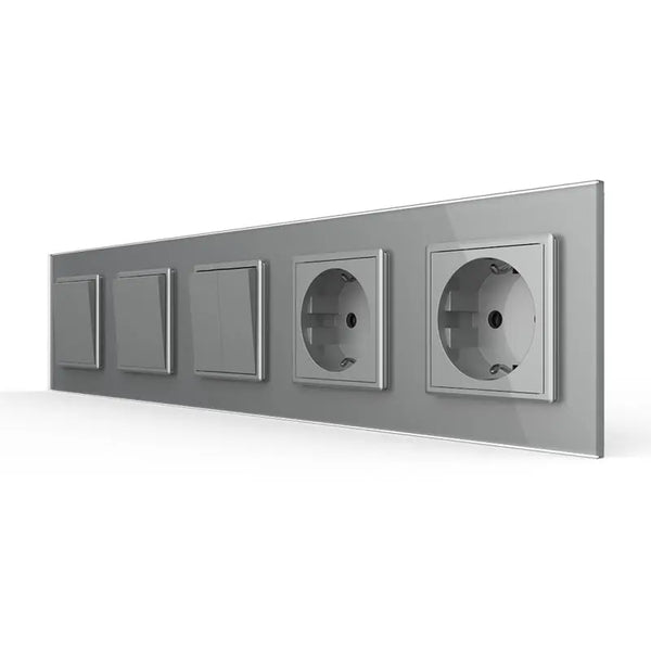 Livolo | Grijs | 1+1+2+SR+SR | Aan/Uit | Wipschakelaar dubbele wandcontactdoos Livolo Nederland B.V.