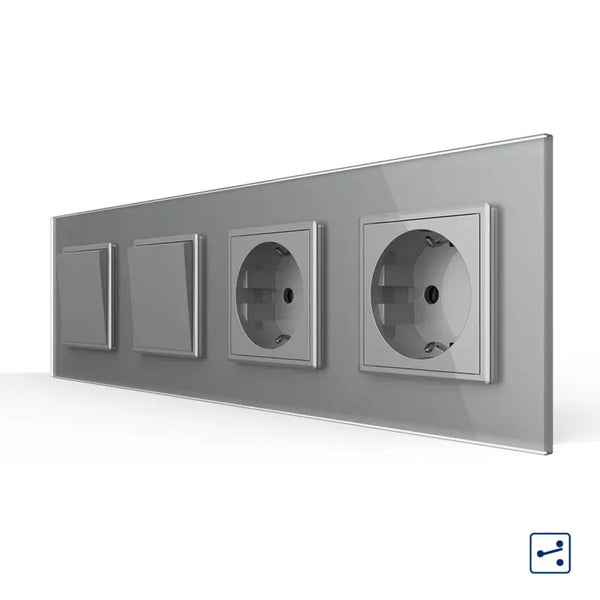 Livolo | Grijs | 1+1+SR+SR | Aan/Uit | Wissel | Wipschakelaar met dubbele wandcontactdoos Livolo Nederland B.V.