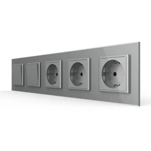 Livolo | Grijs | 1+1+SR+SR+SR | Aan/Uit | Wipschakelaar met drie wandcontactdozen Livolo Nederland B.V.