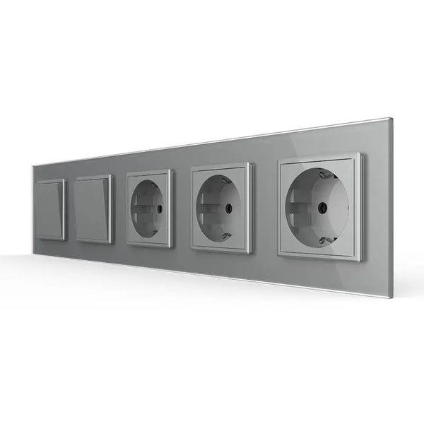 Livolo | Grijs | 1+1+SR+SR+SR | Aan/Uit | Wipschakelaar met drie wandcontactdozen Livolo Nederland B.V.