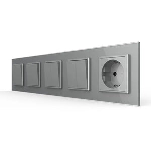 Livolo | Grijs | 1+2+2+2+SR | Aan/Uit | Wipschakelaar met wandcontactdoos Livolo Nederland B.V.