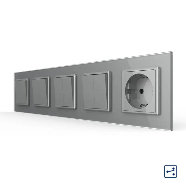 Livolo | Grijs | 1+2+2+2+SR | Aan/Uit | Wissel | Wipschakelaar met wandcontactdoos Livolo Nederland B.V.