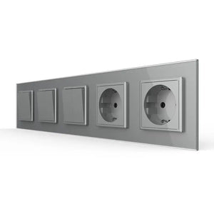 Livolo | Grijs | 1+2+2+SR+SR | Aan/Uit | Wipschakelaar met dubbele wandcontactdoos Livolo Nederland B.V.