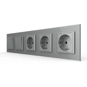 Livolo | Grijs | 1+2+SR+SR+SR | Aan/Uit | Wipschakelaar met drie wandcontactdozen Livolo Nederland B.V.