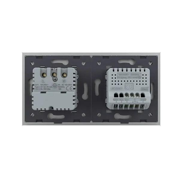 Livolo | Grijs | 1+SR | Aan/Uit | Schakelaar met wandcontactdoos + USB-C Oplader Livolo Nederland B.V.