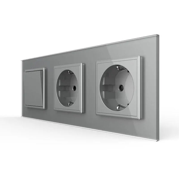 Livolo | Grijs | 1+SR+SR | Puls | Wipschakelaar met dubbele wandcontactdoos Livolo Nederland B.V.