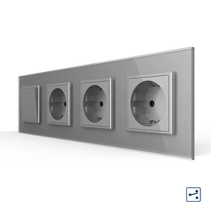 Livolo | Grijs | 1+SR+SR+SR | Aan/Uit | Wissel | Wipschakelaar met drie wandcontactdozen Livolo Nederland B.V.