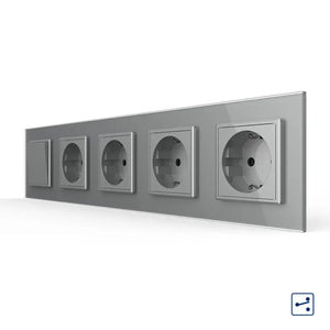 Livolo | Grijs | 1+SR+SR+SR+SR | Aan/Uit | Wissel | Wipschakelaar met vier wandcontactdozen Livolo Nederland B.V.