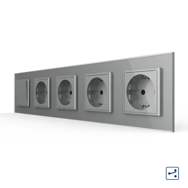 Livolo | Grijs | 1+SR+SR+SR+SR | Aan/Uit | Wissel | Wipschakelaar met vier wandcontactdozen Livolo Nederland B.V.