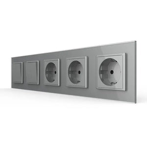 Livolo | Grijs | 2+2+SR+SR+SR | Aan/Uit | Wipschakelaar met drie wandcontactdozen Livolo Nederland B.V.