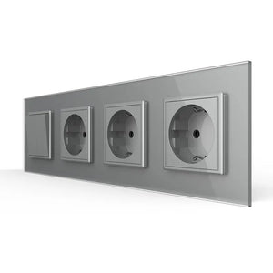 Livolo | Grijs | 2+SR+SR+SR | Aan/Uit | Wipschakelaar met drie wandcontactdozen Livolo Nederland B.V.