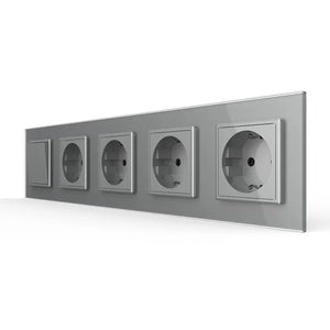 Livolo | Grijs | 2+SR+SR+SR+SR | Aan/Uit | Wipschakelaar met vier wandcontactdozen Livolo Nederland B.V.