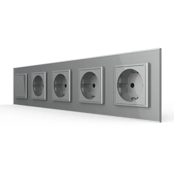 Livolo | Grijs | 2+SR+SR+SR+SR | Aan/Uit | Wipschakelaar met vier wandcontactdozen Livolo Nederland B.V.