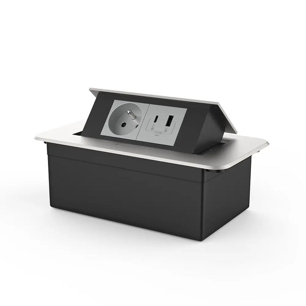Livolo | Zilver | 2 | Pop-Up Stekkerdoos | Push | Inbouw | France | Stopcontact + USB/USB-C - Grijs Livolo Nederland B.V.