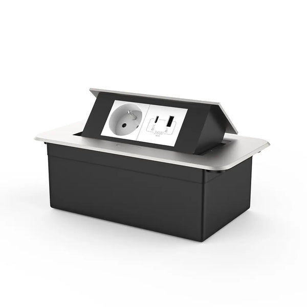 Livolo | Zilver | 2 | Pop-Up Stekkerdoos | Push | Inbouw | France | Stopcontact + USB/USB-C - Wit Livolo Nederland B.V.