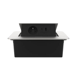 Livolo | Zilver | 2 | Pop-Up Stekkerdoos | Push | Inbouw | France | Stopcontact + USB/USB-C - Zwart Livolo Nederland B.V.