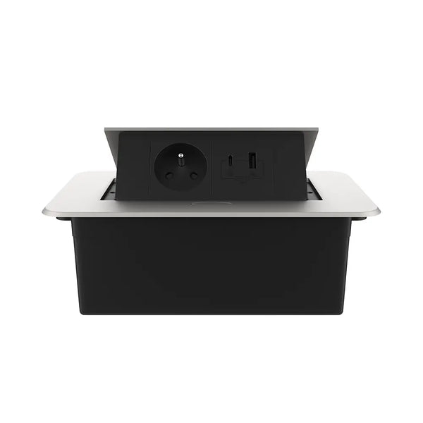 Livolo | Zilver | 2 | Pop-Up Stekkerdoos | Push | Inbouw | France | Stopcontact + USB/USB-C - Zwart Livolo Nederland B.V.