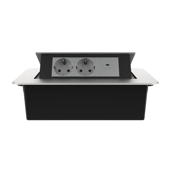 Livolo | Zilver | 3 | Pop-Up Stekkerdoos | Push | Inbouw | Dubbel Stopcontact + USB-C Oplader - Grijs Livolo Nederland B.V.