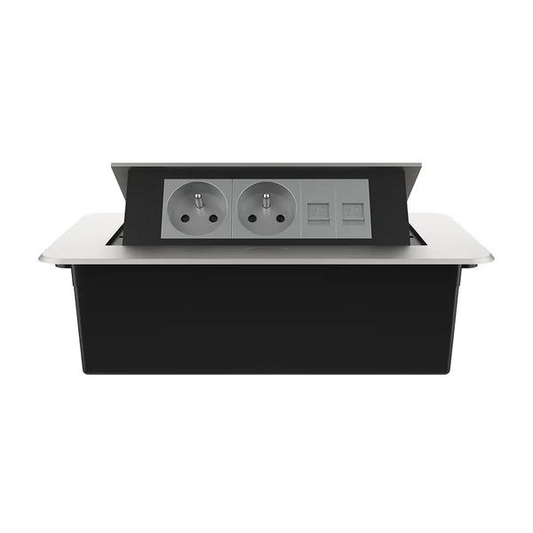 Livolo | Zilver | 3 | Pop-Up Stekkerdoos | Push | Inbouw | France | Dubbel Stopcontact + Dubbel Netwerk Cat.6 - Grijs Livolo Nederland